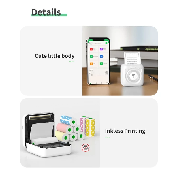 PeriPage A6 mini hőnyomtató – vezeték nélküli, tintamentes nyomtatás képekhez, címkékhez és jegyzetekhez, Android/iOS/Windows kompatibilis