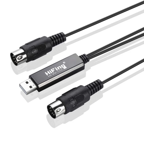 HiFing USB–MIDI átalakító kábel – számítógép és zenei billentyűzet összekötéséhez, 5 tűs, fekete