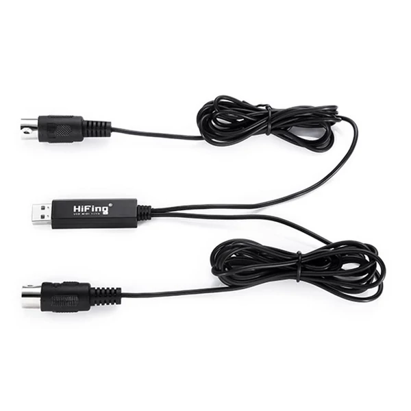 HiFing USB–MIDI átalakító kábel – számítógép és zenei billentyűzet összekötéséhez, 5 tűs, fekete