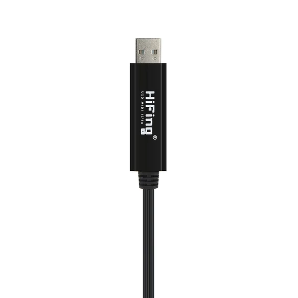 HiFing USB–MIDI átalakító kábel – számítógép és zenei billentyűzet összekötéséhez, 5 tűs, fekete