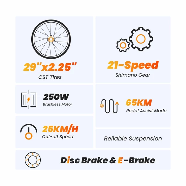 Touroll U1 29" terep e-MTB, 250W motor, 36V 13Ah akku, 65km hatótáv, Shimano 21 seb., tárcsafék, IPX4 - Fekete
