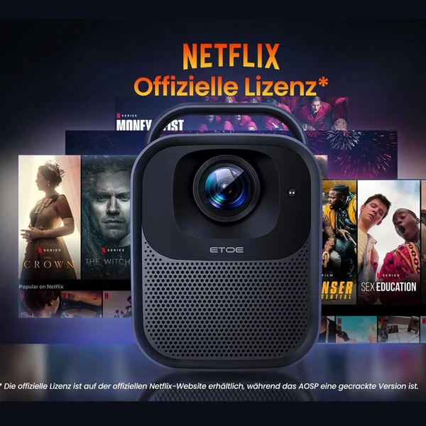 [Netflix & Google TV tanúsítvánnyal] ETOE Seal Pro 1000 ANSI LCD projektor, natív 1080P, Dolby Audio, autofókusz, Chromecast