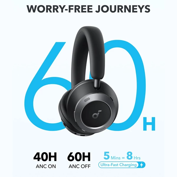 Anker Soundcore Space One Pro fejhallgató, adaptív ANC, 40 óra üzemidő, Hi-Res vezeték nélküli hang, gyorstöltés - Fekete