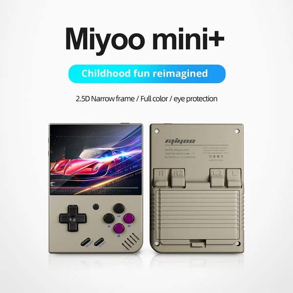MIYOO Mini Plus 3.5" 2,5D IPS kijelzős játékkonzol, 64GB TF kártya - Szürke
