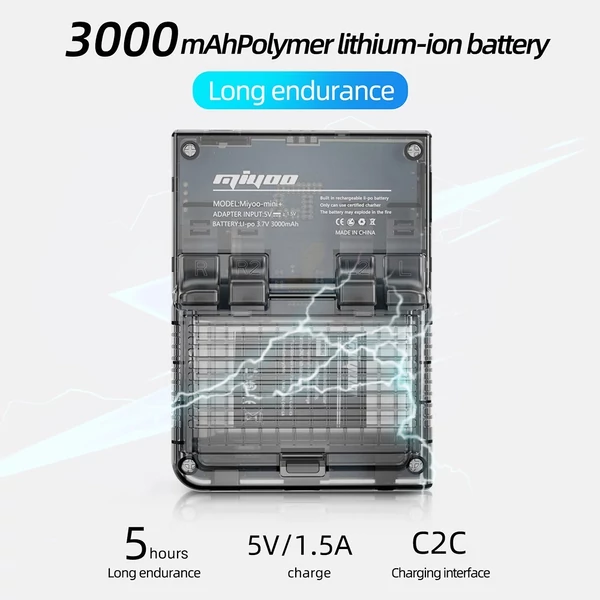 MIYOO Mini Plus 3.5" 2,5D IPS kijelzős játékkonzol, 64GB TF kártya - Fekeke