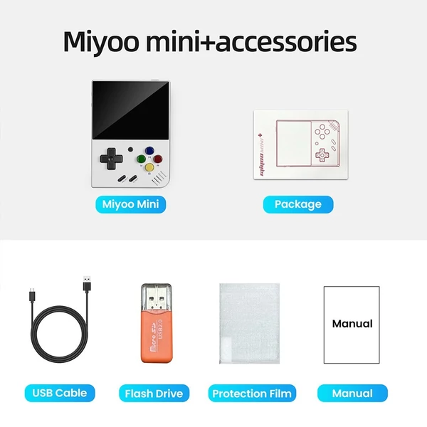 MIYOO Mini Plus 3.5" 2,5D IPS kijelzős játékkonzol, 64GB TF kártya - Fehér