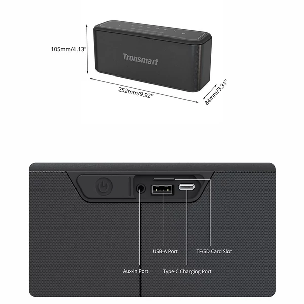 Tronsmart Element Mega Pro 60W Bluetooth 5.0 hangszóró, SoundPulse, IPX5, hangasszisztens, NFC, TWS párosítás