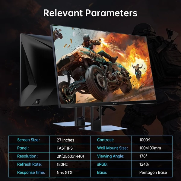 KTC H27T22C 27" gaming monitor, 2560x1440, 180Hz, 1ms, FAST IPS, FreeSync & G-Sync, 124% sRGB, alacsony kékfény, villódzásmentes