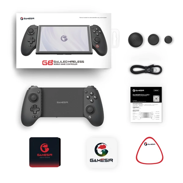 GameSir G8 Plus Bluetooth játékvezérlő, 6 tengelyes giroszkóp, Hall-effektus karok, 1000mAh, Switch/iOS/Android/PC - Fekete
