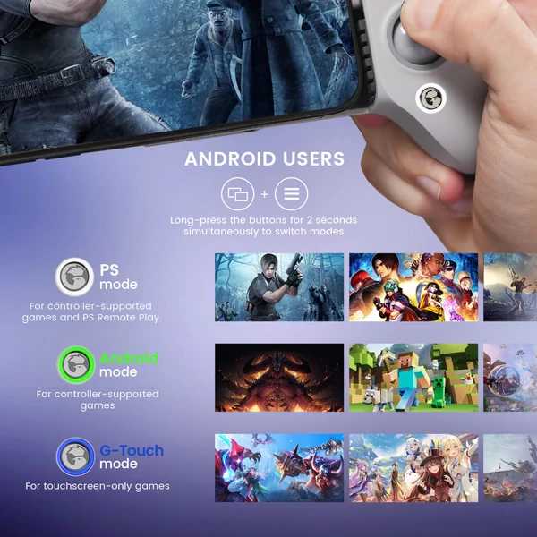 GameSir G8 Galileo Bluetooth játékvezérlő, 6 tengelyes giroszkóp, Hall-effektus karok, 1000mAh, Switch/iOS/Android/PC - Szürke