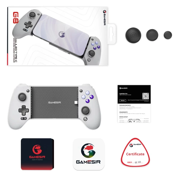 GameSir G8 Galileo Bluetooth játékvezérlő, 6 tengelyes giroszkóp, Hall-effektus karok, 1000mAh, Switch/iOS/Android/PC - Szürke