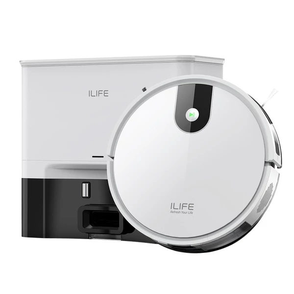 ILIFE G9 Pro robotporszívó önürítő állomással, 2 az 1-ben porszívó és felmosó, 3000Pa, távirányítóval - Fehér
