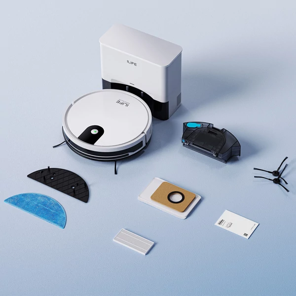 ILIFE G9 Pro robotporszívó önürítő állomással, 2 az 1-ben porszívó és felmosó, 3000Pa, távirányítóval - Fehér
