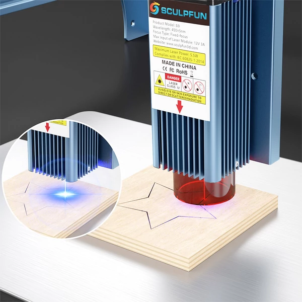 SCULPFUN S9 5,5W lézergravírozó + lézerágy + forgóhenger