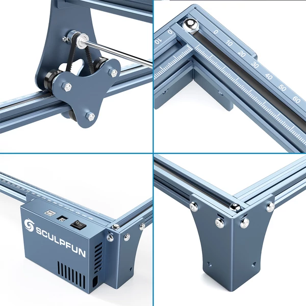 SCULPFUN S9 Pro 10W lézergravírozó, 0,06mm pontosság, 15mm fa vágás, LaserGRBL/LightBurn támogatás, 400×410mm