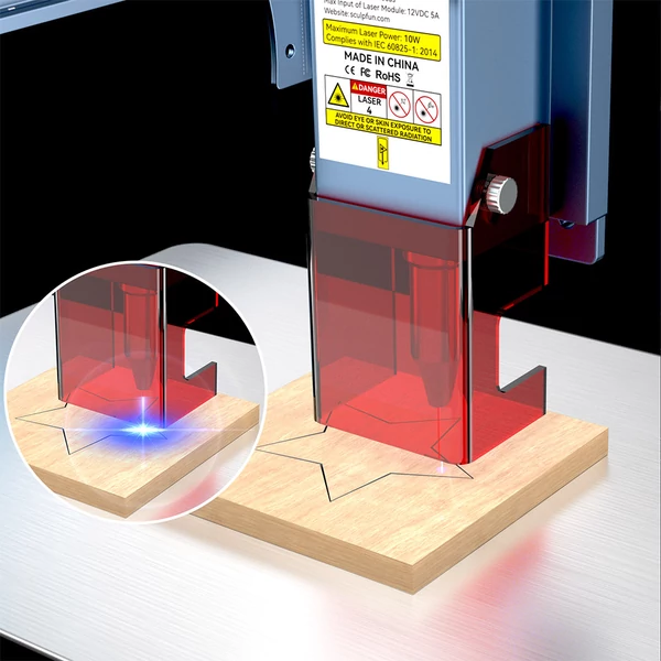 SCULPFUN S9 Pro 10W lézergravírozó, 0,06mm pontosság, 15mm fa vágás, LaserGRBL/LightBurn támogatás, 400×410mm