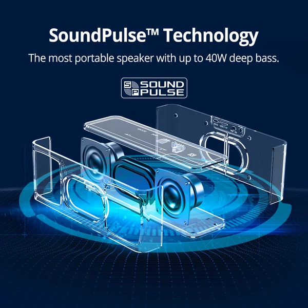 Tronsmart Element Mega SoundPulse™ Bluetooth 5.0 hangszóró, 40W, 3D hangzás, TWS, érintésvezérlés – Fekete