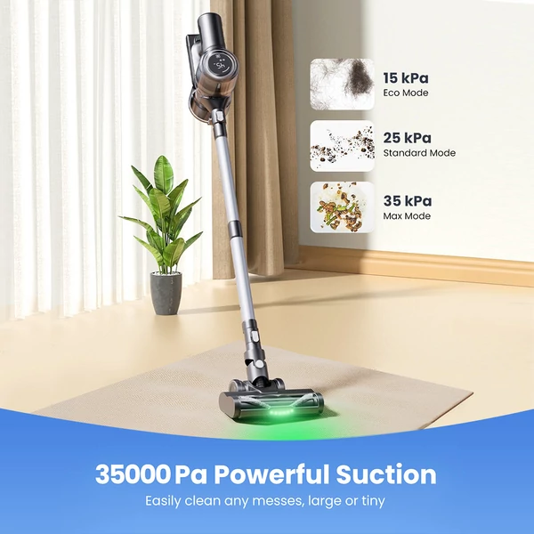Proscenic P16 vezeték nélküli porszívó, 550W/45Kpa, 55 perc, hajlékony cső, zöld fény, fali töltő, szőnyeghez - Szürke