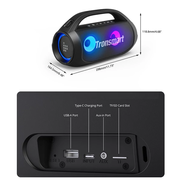 Tronsmart Bang SE Bluetooth party hangszóró, 3 fény mód, 24 óra üzemidő, IPX6 vízálló - Fekete