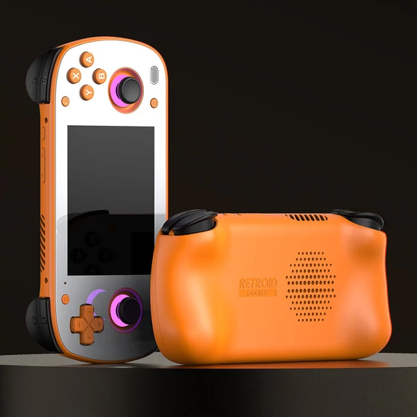 Retroid Pocket MINI játékkonzol, 3,7" AMOLED, 6GB+128GB, Android 10, 4000mAh, WiFi 6, BT 5.1, aktív hűtés, 27W gyorstöltés - Narancs
