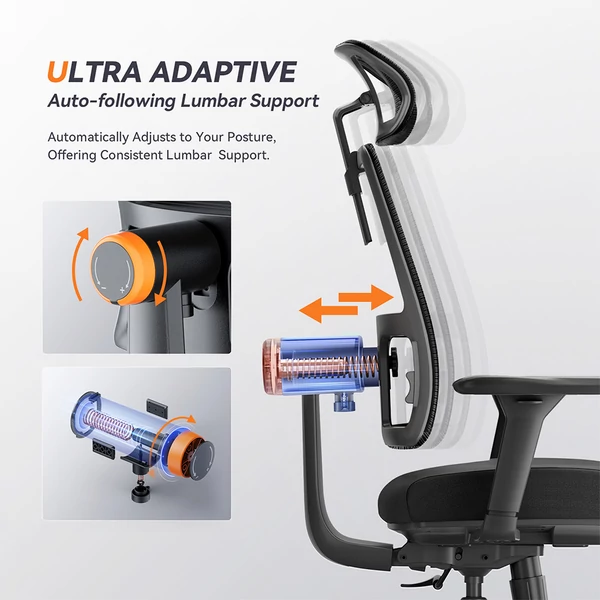 NEWTRAL MAGICH003 ergonomikus irodai szék, automatikus háttámla, állítható fejtámla, 3D karfa - Fekete