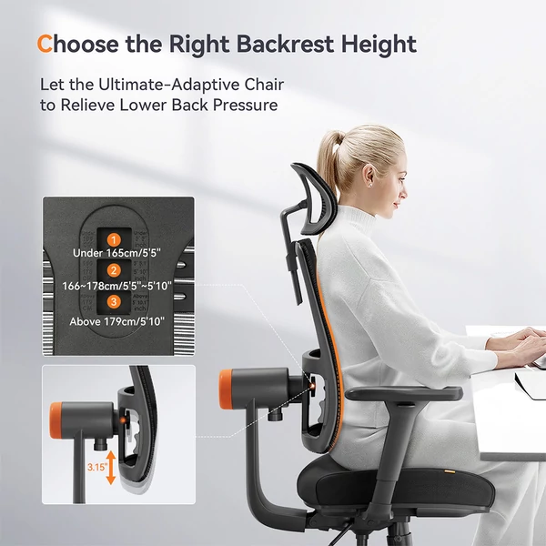 NEWTRAL MAGICH003 ergonomikus irodai szék, automatikus háttámla, állítható fejtámla, 3D karfa - Fekete