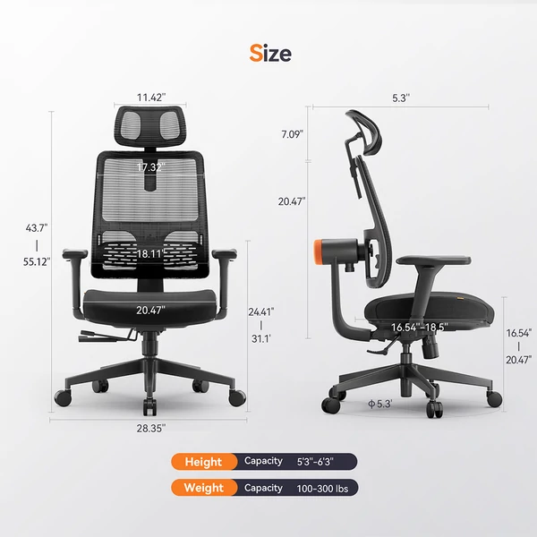 NEWTRAL MAGICH003 ergonomikus irodai szék, automatikus háttámla, állítható fejtámla, 3D karfa - Fekete