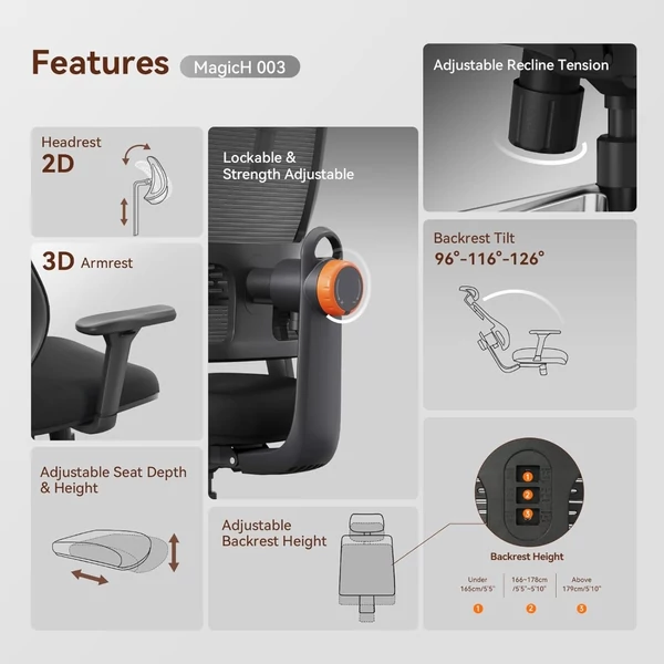 NEWTRAL MAGICH003 ergonomikus irodai szék levehető asztallal, automatikus háttámla, állítható fejtámla, 3D karfa - Fekete