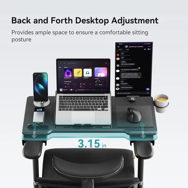 NEWTRAL MAGICH003 ergonomikus irodai szék levehető asztallal, automatikus háttámla, állítható fejtámla, 3D karfa - Fekete
