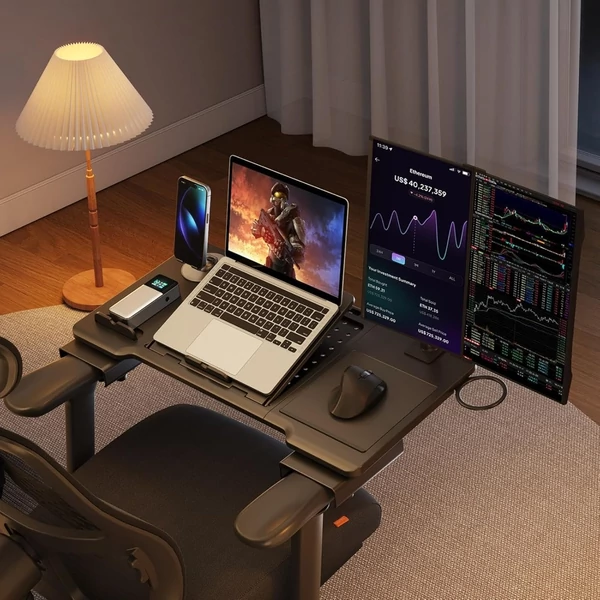NEWTRAL MAGICH003 ergonomikus irodai szék levehető asztallal, automatikus háttámla, állítható fejtámla, 3D karfa - Fekete