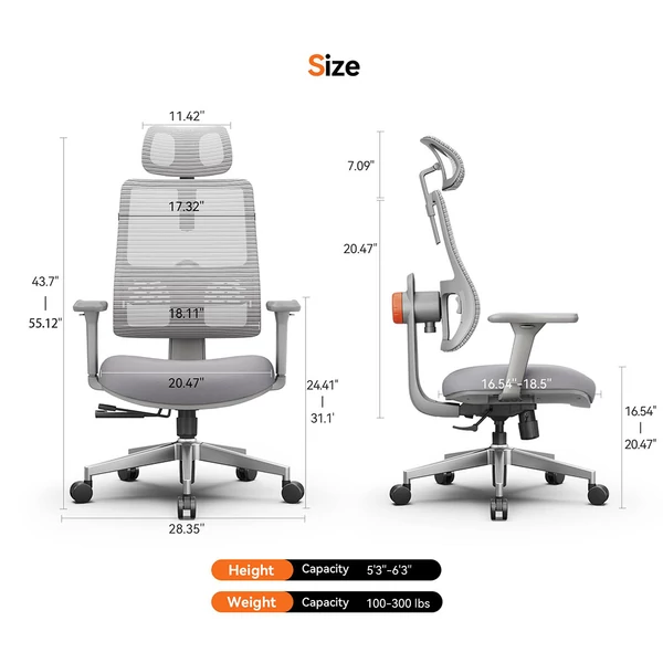NEWTRAL MAGICH003 ergonomikus irodai szék, automatikus háttámla, állítható fejtámla, 3D karfa - Szürke
