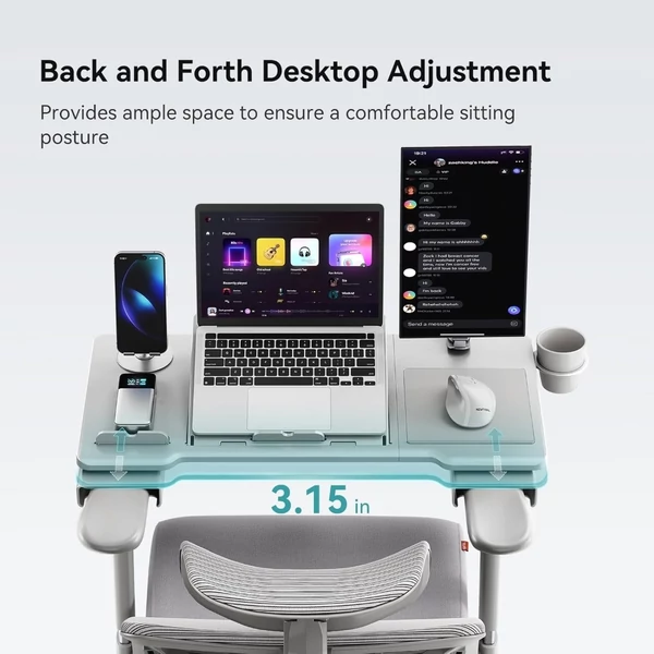 NEWTRAL MAGICH003 ergonomikus irodai szék levehető asztallal, automatikus háttámla, állítható fejtámla, 3D karfa - Szürke