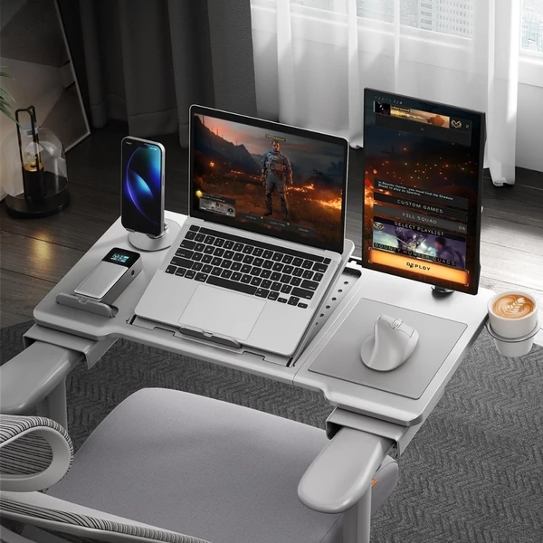 NEWTRAL MAGICH003 ergonomikus irodai szék levehető asztallal, automatikus háttámla, állítható fejtámla, 3D karfa - Szürke