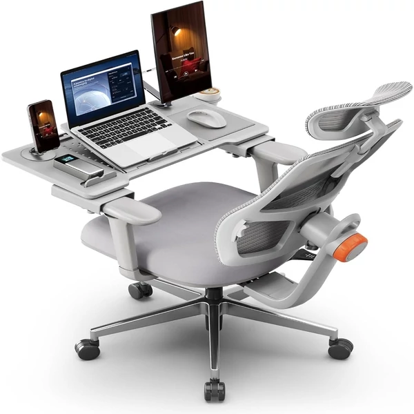 NEWTRAL MAGICH003 ergonomikus irodai szék levehető asztallal, automatikus háttámla, állítható fejtámla, 3D karfa - Szürke