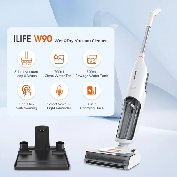 ILIFE W90 vezeték nélküli 3 az 1-ben porszívó és felmosó – önmagát tisztítja, 30 perc üzemidő, hangos figyelmeztetés