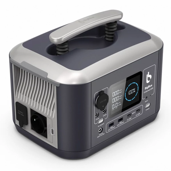 Bigblue CellPowa 600 hordozható áramforrás, 537Wh, 600W kült. generátor, LiFePO4 3500+ ciklus, 0-80% töltés 1,6 óra, 2*AC, 2*DC, 2*USB, 1*autós csatl