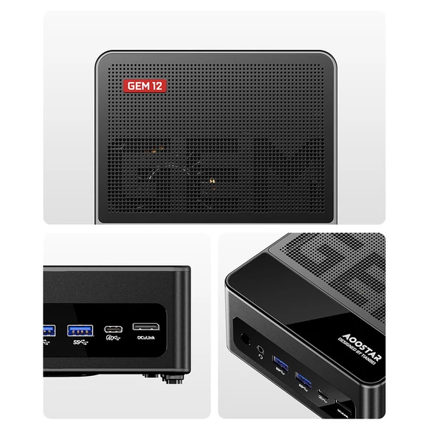 AOOSTAR GEM12 Max Mini PC Barebone (RAM és SSD nélkül), AMD Ryzen 7 8745HS, Dual 2.5G LAN, WiFi 6, Bluetooth 5.2, HDMI 2.1, 2*USB4, DP1.4, 4K@120Hz