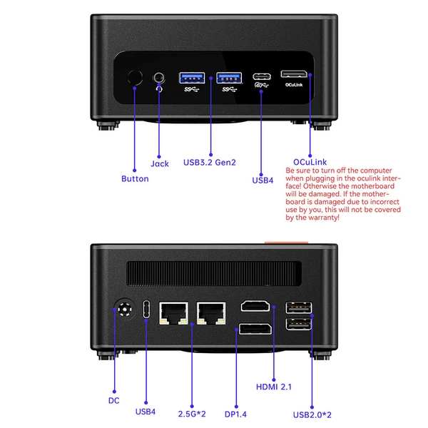 AOOSTAR GEM12 Max Mini PC Barebone (RAM és SSD nélkül), AMD Ryzen 7 8745HS, Dual 2.5G LAN, WiFi 6, Bluetooth 5.2, HDMI 2.1, 2*USB4, DP1.4, 4K@120Hz