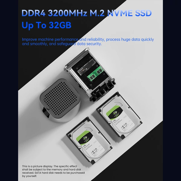AOOSTAR R7 NAS Mini PC, Ryzen 7 5825U, DDR4 RAM+SSD, 3x4K kijelző, WiFi 6, BT 5.2, 2xUSB3.0, 2x2.5G LAN, dupla ventilátor - 32GB+1TB
