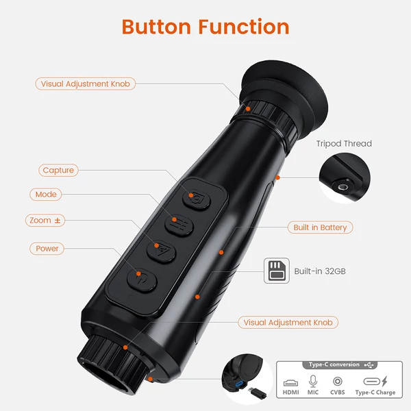 GTGUARD AI15 hőkamera monokulár, 384×288 IR éjjellátó, 60Hz, 8× zoom, IP66, 32GB, 5 mód, 4000mAh