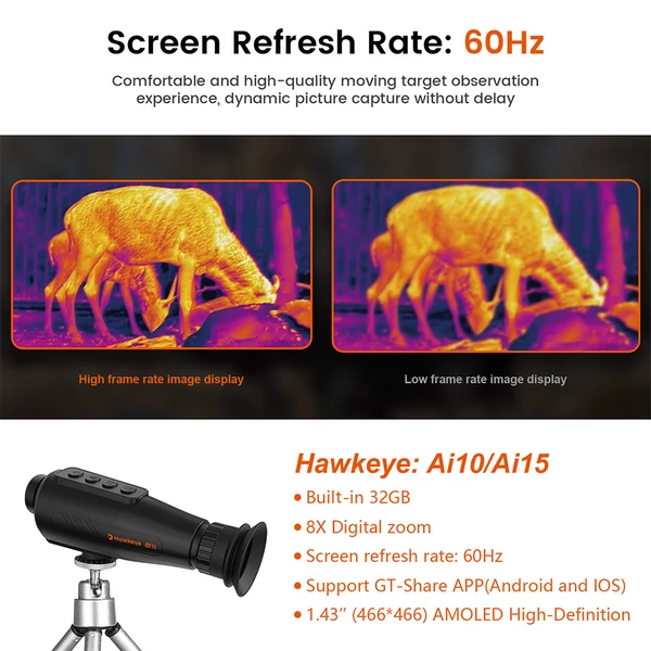 GTGUARD AI15 hőkamera monokulár, 384×288 IR éjjellátó, 60Hz, 8× zoom, IP66, 32GB, 5 mód, 4000mAh