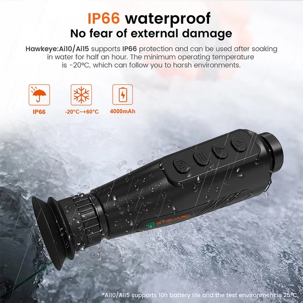 GTGUARD AI15 hőkamera monokulár, 384×288 IR éjjellátó, 60Hz, 8× zoom, IP66, 32GB, 5 mód, 4000mAh