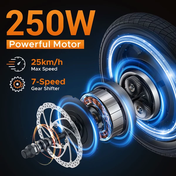 HillMiles Mile 1 elektromos kerékpár, 250W, 36V 10,4Ah, 14" gumi, 25km/h, 60km hatótáv, tárcsafék, teleszkóp - Kék