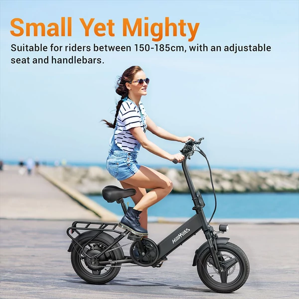 HillMiles Mile 1 elektromos kerékpár, 250W, 36V 10,4Ah, 14" gumi, 25km/h, 60km hatótáv, tárcsafék, teleszkóp - Fekete