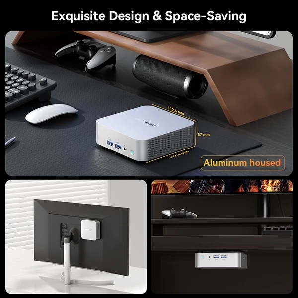 GEEKOM A8 AI Mini PC, AMD Ryzen 7 8745HS, 8 mag, max. 5,1GHz, 32GB DDR5 RAM, 1TB SSD, 4 kijelzős, WiFi 6E, BT 5.2