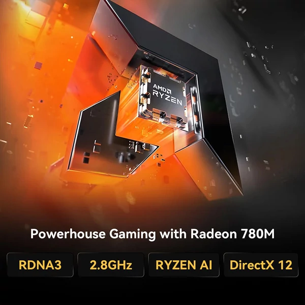 GEEKOM A8 AI Mini PC, AMD Ryzen 7 8745HS, 8 mag, max. 5,1GHz, 32GB DDR5 RAM, 1TB SSD, 4 kijelzős, WiFi 6E, BT 5.2