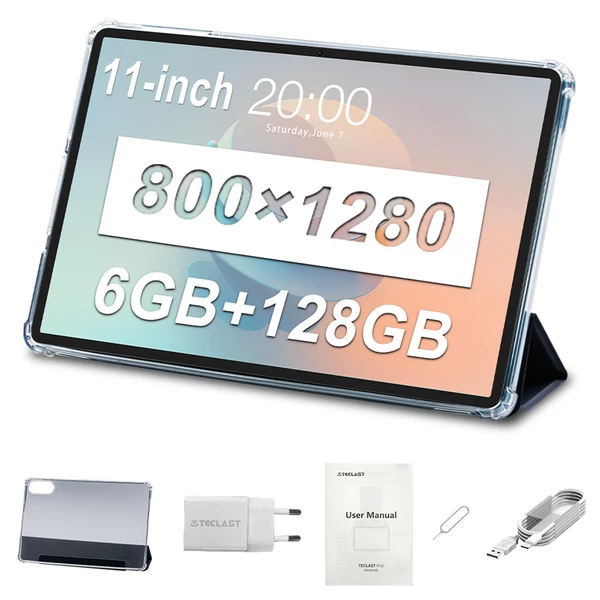 Teclast P50 Android 15 tablet, 11" 800×1280 IPS, Unisoc T606 8 mag, 8+12GB RAM, 128GB ROM, WiFi, BT 5.0, 5+8MP kamera, GPS, 7000mAh