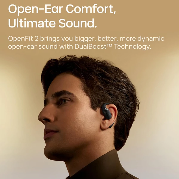 SHOKZ OpenFit 2 nyitott fülhallgató, vezeték nélküli Bluetooth, 48 óra üzemidő, IP55, Bluetooth 5.4 - Fekete