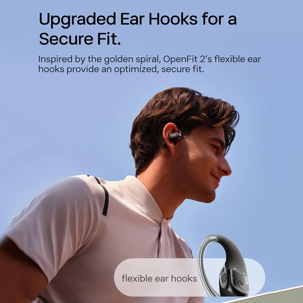 SHOKZ OpenFit 2 nyitott fülhallgató, vezeték nélküli Bluetooth, 48 óra üzemidő, IP55, Bluetooth 5.4 - Fekete