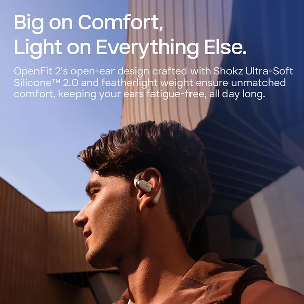 SHOKZ OpenFit 2 nyitott fülhallgató, vezeték nélküli Bluetooth, 48 óra üzemidő, IP55, Bluetooth 5.4 - Fehér